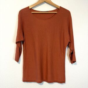 Peruvian Connection Pima Cotton Blend Rust Orange 3/4 Sleeve Sweater Size Medium